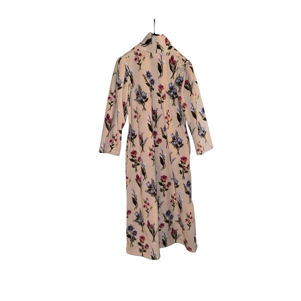 Vintage Carole Long Thick Fleece Robe Floral w Pockets Size Medium